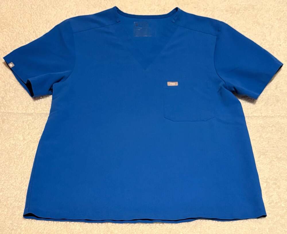 Figs Leon Scrub Top FM1500 Royal Blue Size M Men's V-Neck